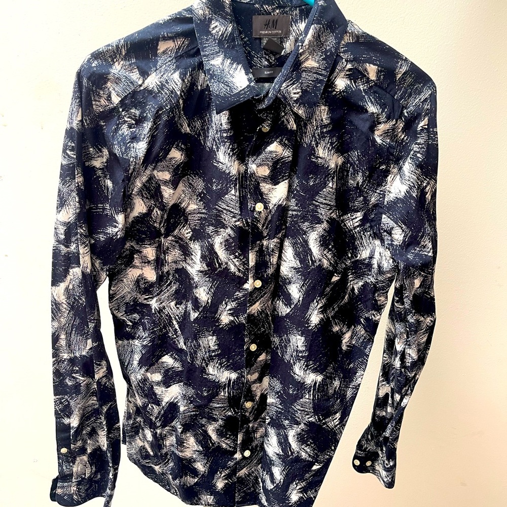 Men’s H&M premium cotton navy white shirt size M